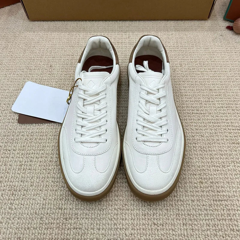 NONE Genuine Leather Lace Up Round Toe Unisex Sneakers