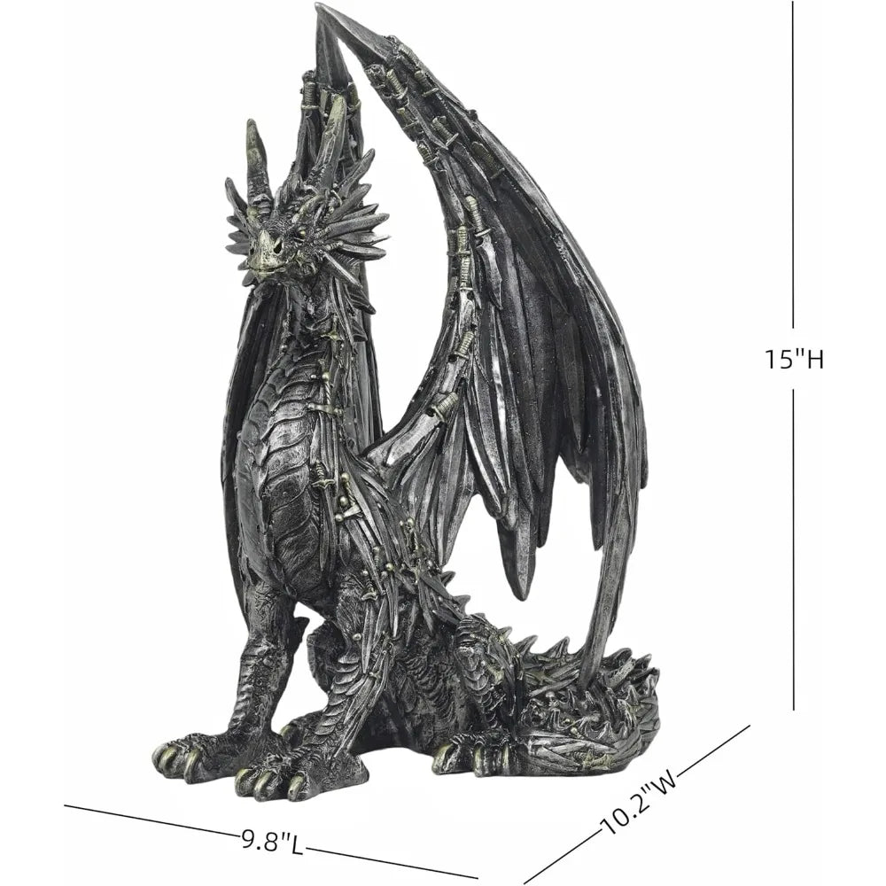 Steampunk Dragon Statue Resin Sitting Gear Sculpture For Desk Decor