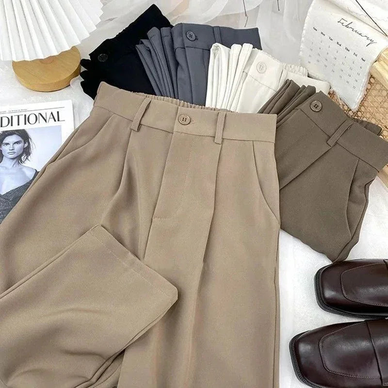 Fall Spring Black Suit Haren Pants Women 2024 Fashion Elastic High Waist Casual Trousers Woman Korean Style Solid Office Pant