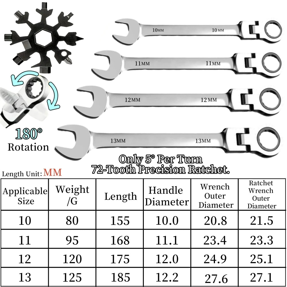 Flexible Ratcheting Wrench Set Metric Hand Tools For Car Repair