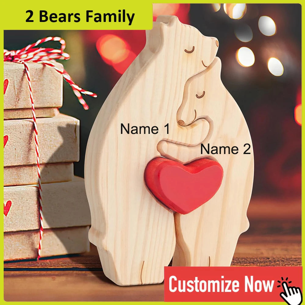 NONE Personalized Bear Family Wooden Puzzle With Free Name Engraving