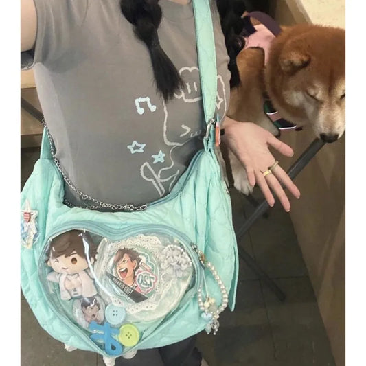 JIAERDI Heart Transparent Ita Bag Women Lace Crossbody Bag