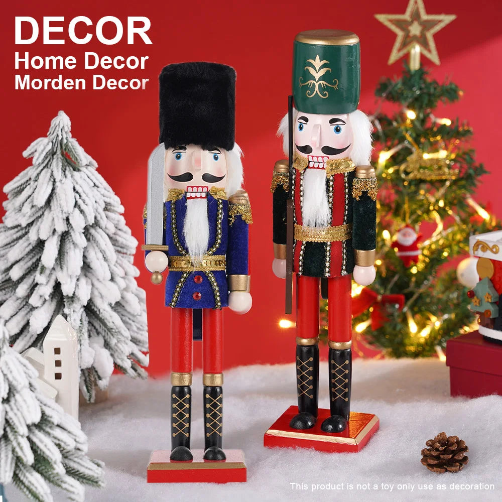 Two Piece Nutcracker Puppet Soldier Ornaments Wooden Christmas Decor
