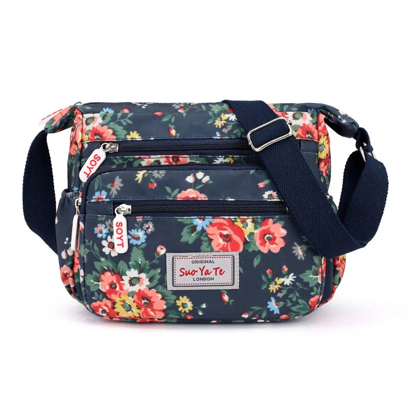 Multi Pocket Crossbody Bag For Women Waterproof Floral Pattern