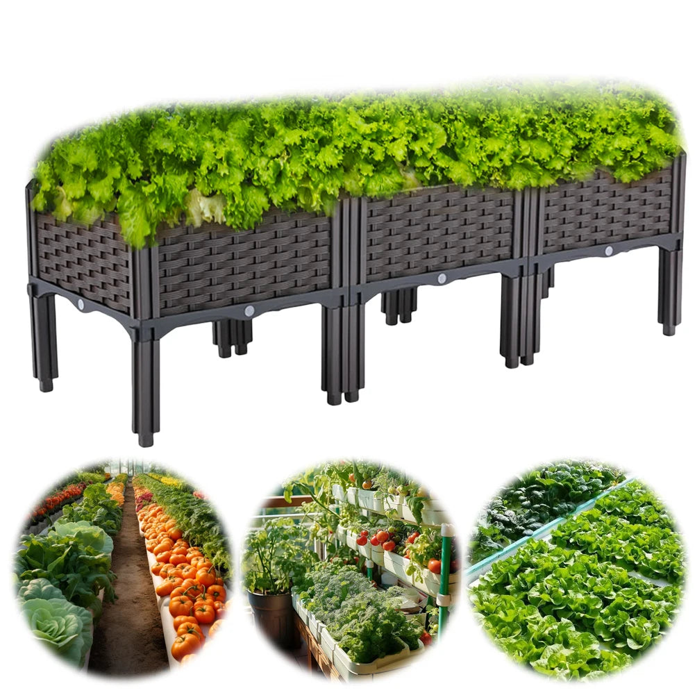 Plastic Raised Planter with Drainage Holes Planting Container with Legs Raised Bed for Gardening Vegetables Fruits Flowers Herbs