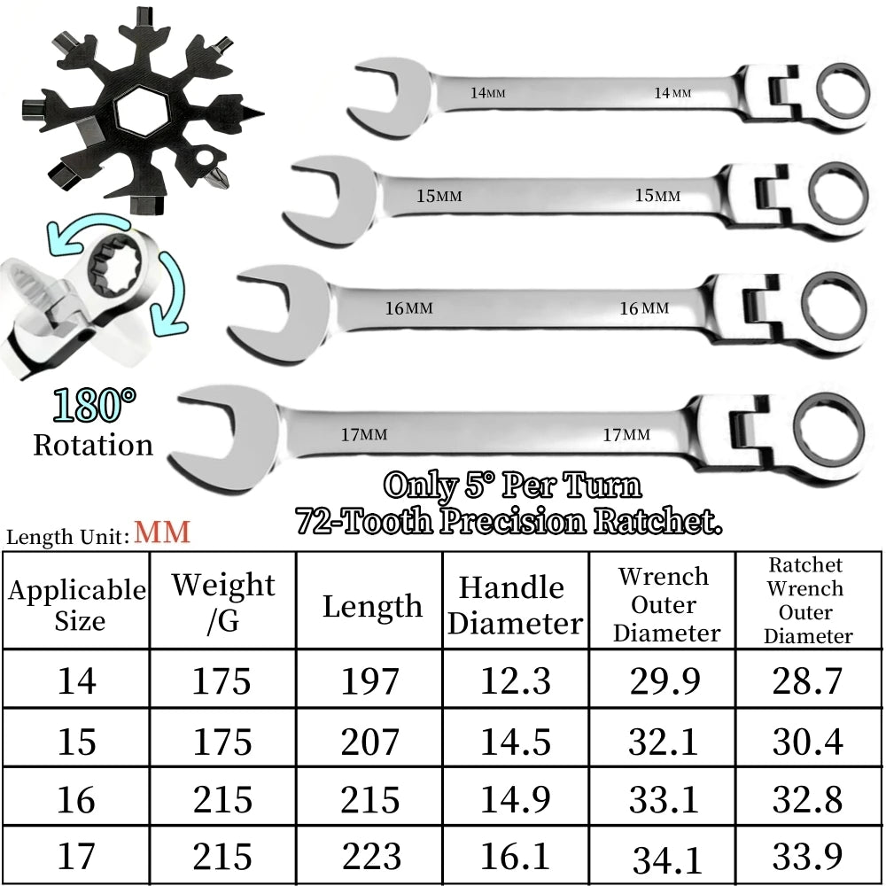 Flexible Ratcheting Wrench Set Metric Hand Tools For Car Repair