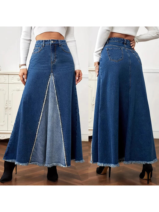 XBTCLXEBCOCN Women's Vintage Denim Midi Skirt With High Waist