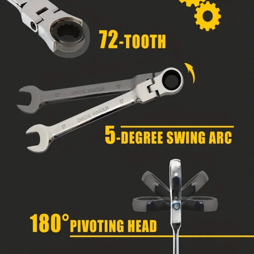 Flexible Ratcheting Wrench Set Metric Hand Tools For Car Repair