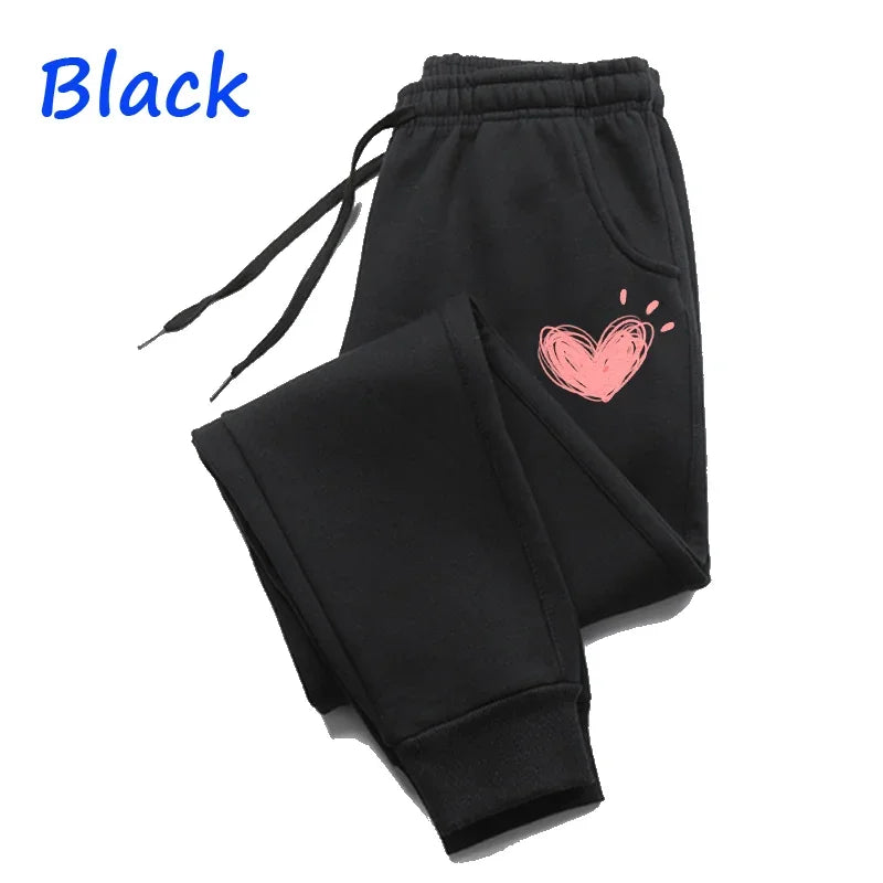 Women Heart Print Sweatpants Autumn Winter Casual Jogger Trousers