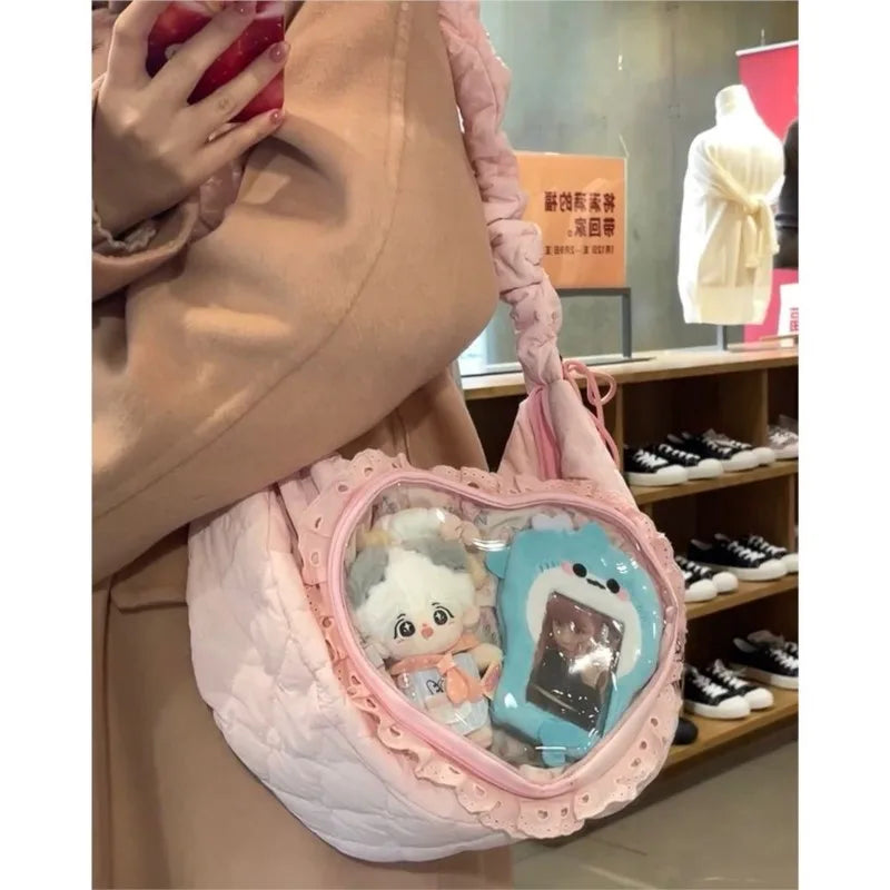 JIAERDI Heart Transparent Ita Bag Women Lace Crossbody Bag