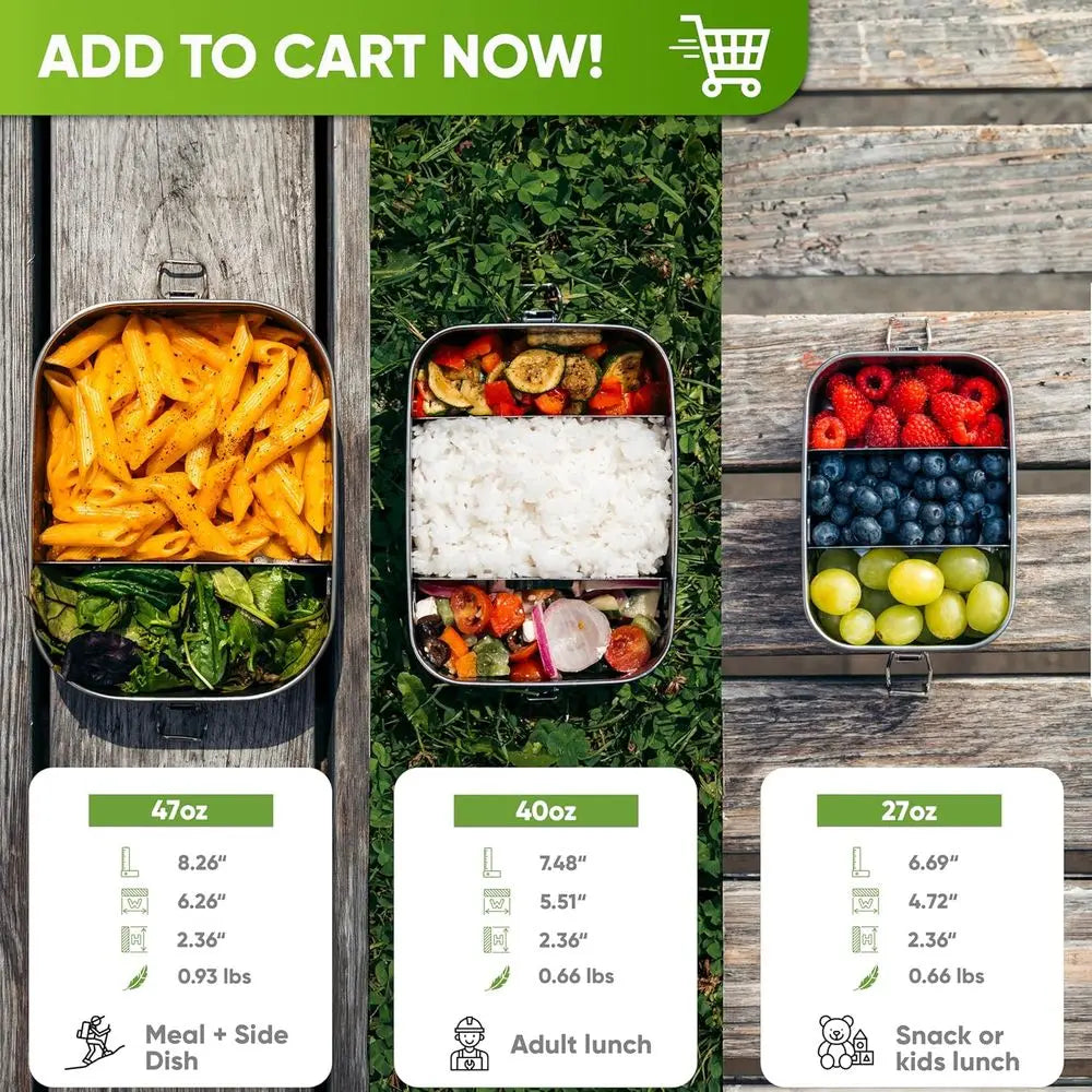 27oz Stainless Steel Lunch Box with 3 Compartments, Leak-Proof Containers, Eco-Friendly Meal Storage Solution