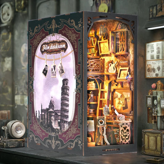 DIY Wooden Puzzle Miniature House Kit for Bookshelf Decor