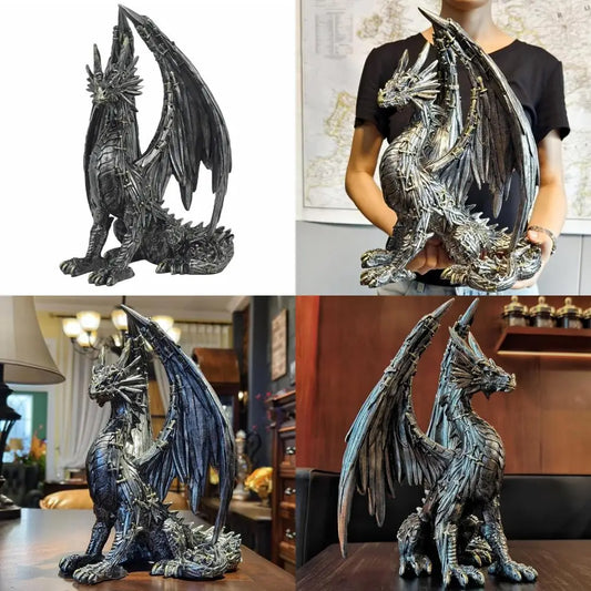 Steampunk Dragon Statue Resin Sitting Gear Sculpture For Desk Decor