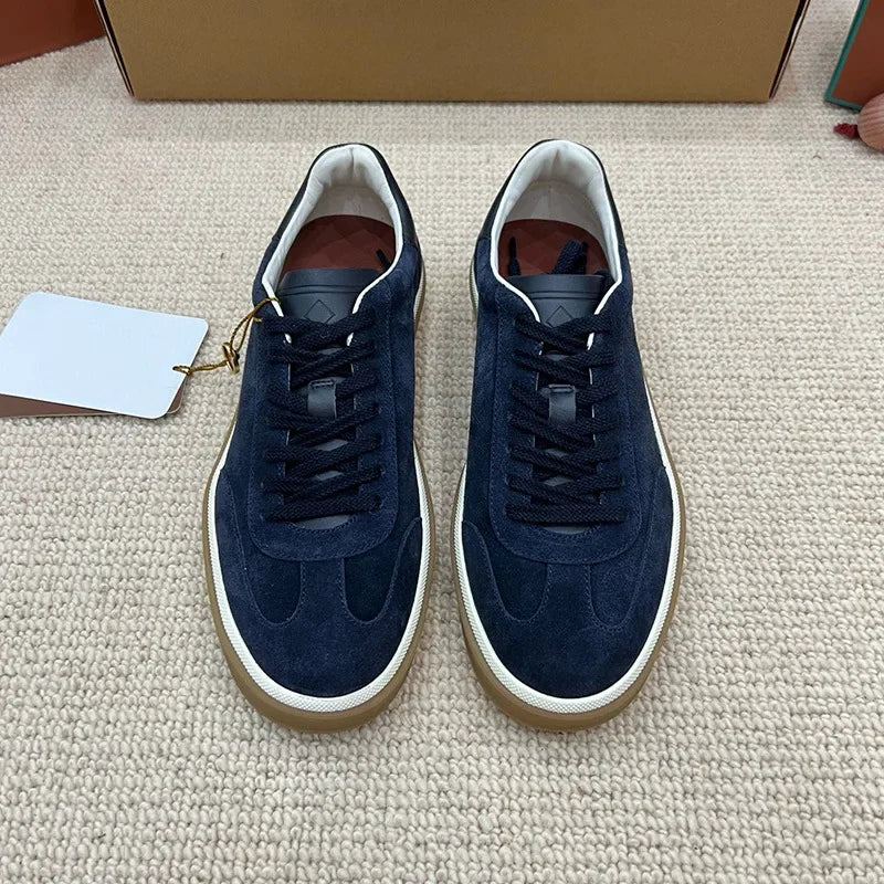 NONE Genuine Leather Lace Up Round Toe Unisex Sneakers