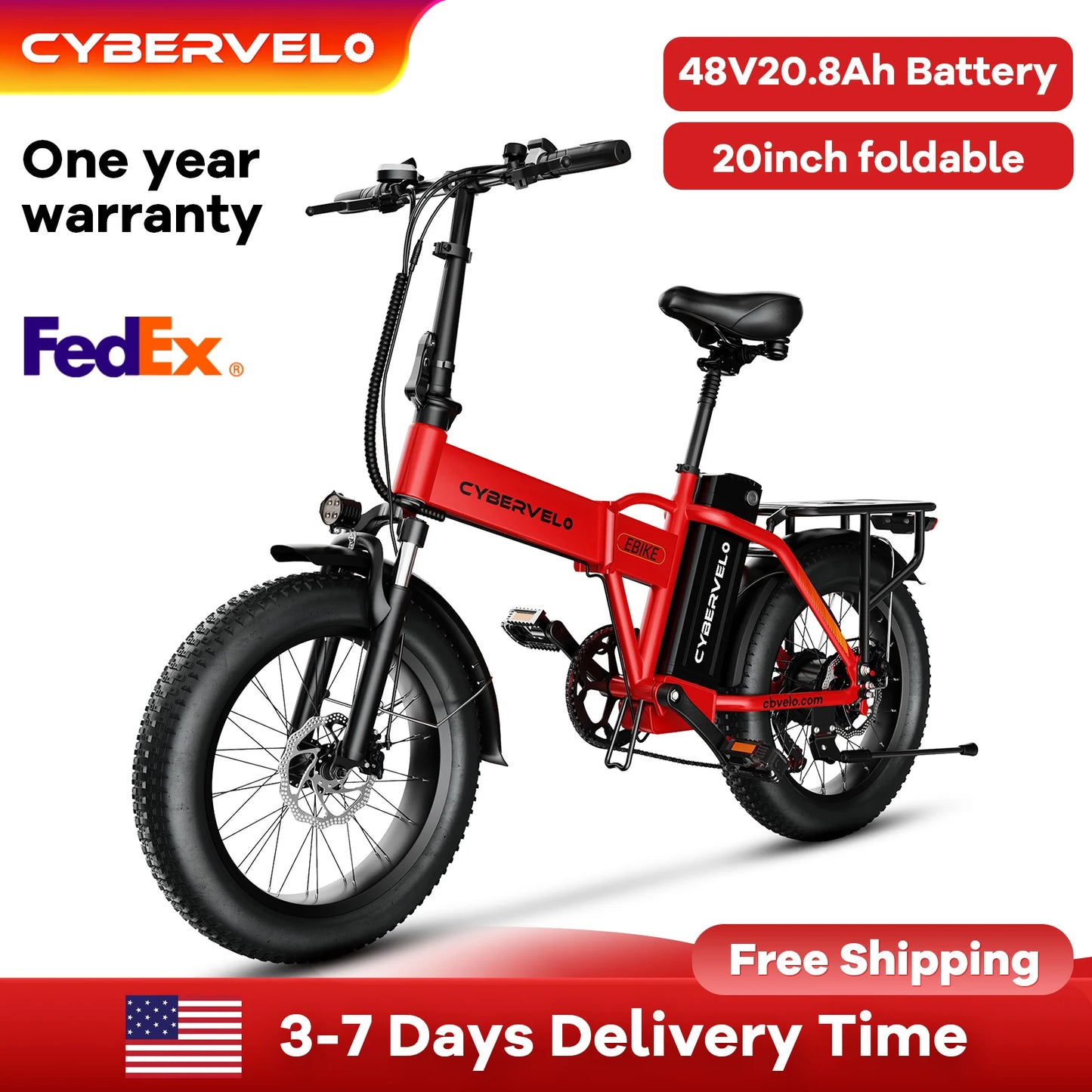 CYBERVELO MARS700 Folding Electric Bike 1000W Removable Battery