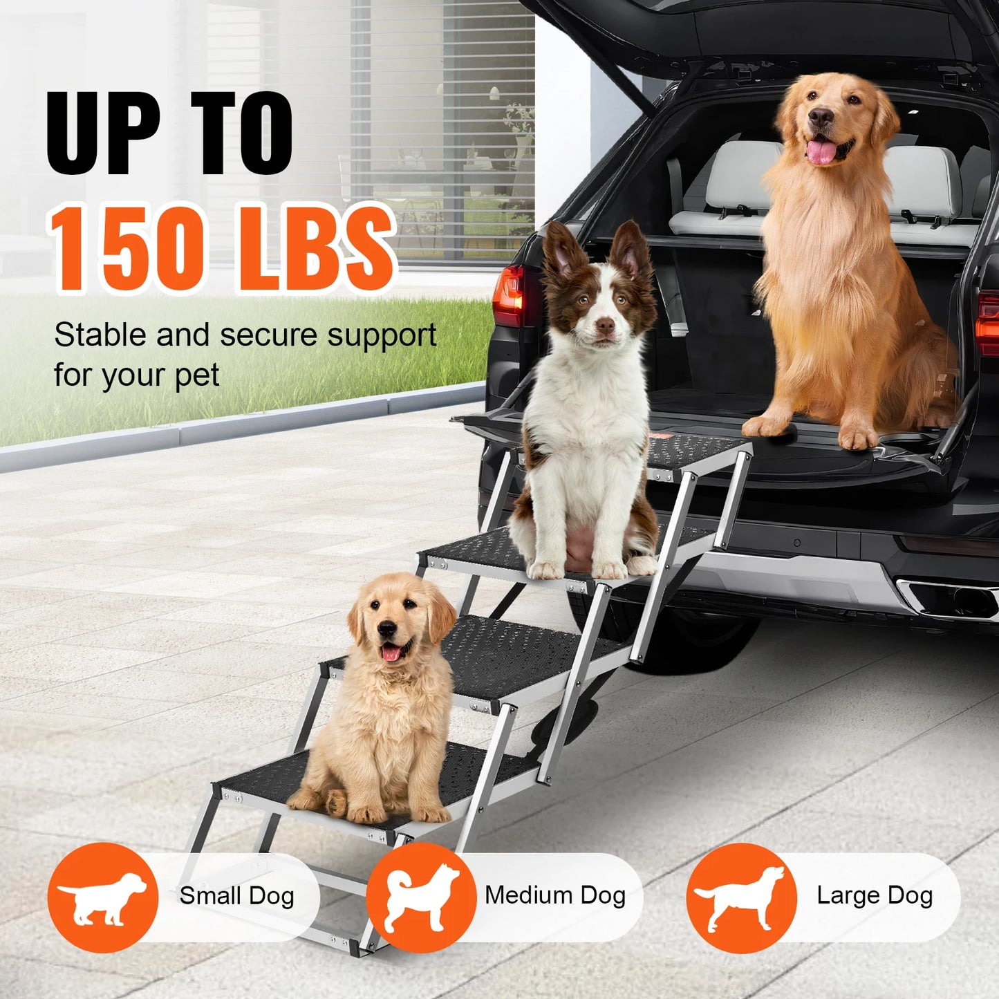 SucceBuy Lightweight Aluminum Dog Car Stair Folding Steps