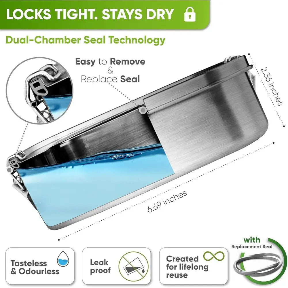 27oz Stainless Steel Lunch Box with 3 Compartments, Leak-Proof Containers, Eco-Friendly Meal Storage Solution