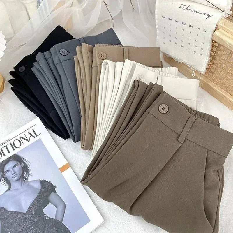Fall Spring Black Suit Haren Pants Women 2024 Fashion Elastic High Waist Casual Trousers Woman Korean Style Solid Office Pant