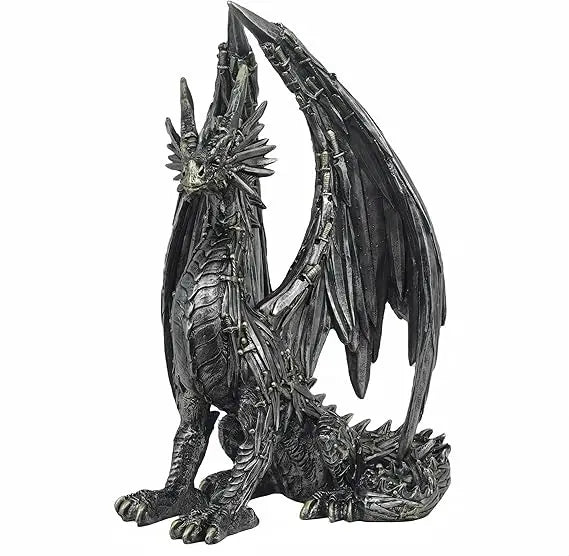 Steampunk Dragon Statue Resin Sitting Gear Sculpture For Desk Decor