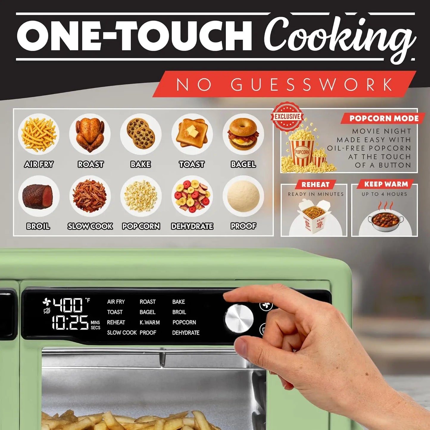 French Door Air Fryer Oven - 37 Qt Large Capacity Convection Toaster Oven, FryForce 360°, Digital Display, 12 Cooking Presets