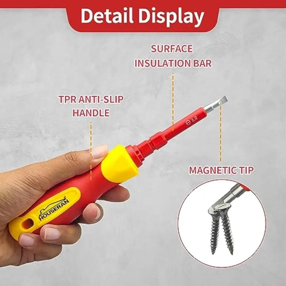 Insulated Screwdriver Set 500V 12 Piece Double Ended With Non Slip Handle