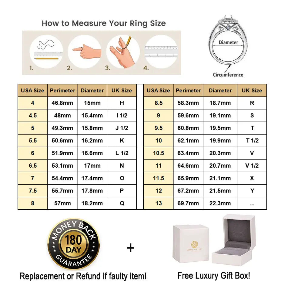 Newshe 2-Piece 925 Silver Wedding Rings Set with Halo