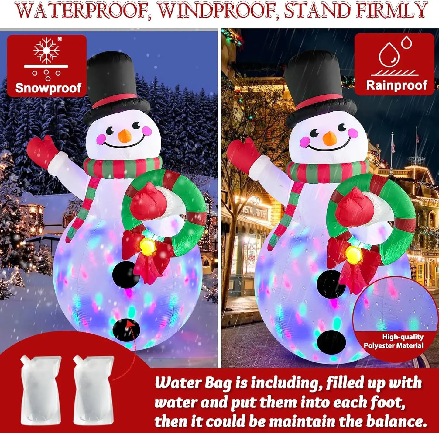 Snowman Inflatable With LED Lights Outdoor Windproof Christmas Decor