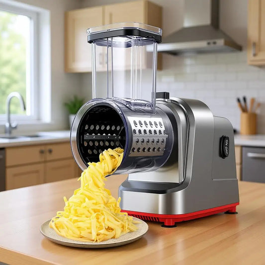 Electric Cheese Grater, Salad Maker with 6 Different Shapes of Blades, 250W Electric Slicer Shredder for Cheeses, Fruits, Vegeta