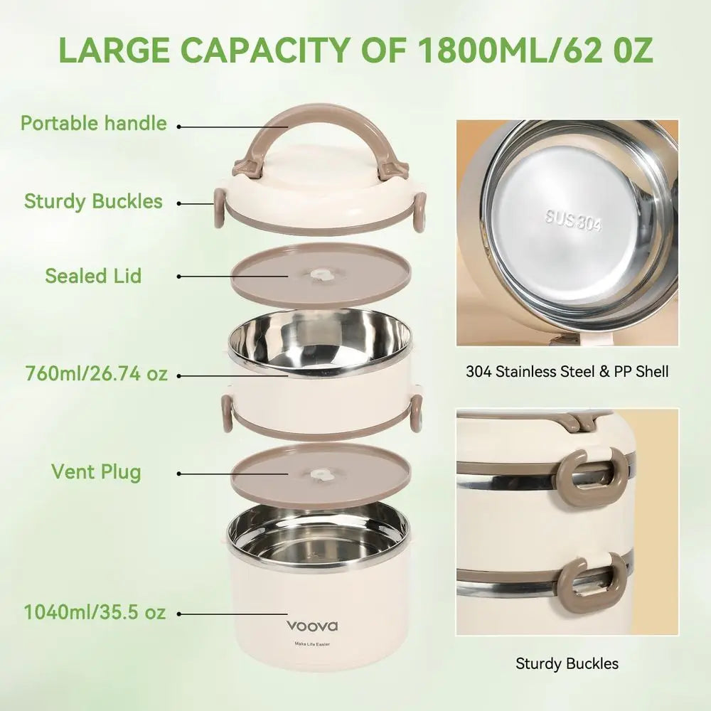 Stackable Stainless Steel Thermal Lunch Box with Lunch Bag, 2 Tier Leakproof & Microwave Safe Insulated Bento Boxes Food Contain