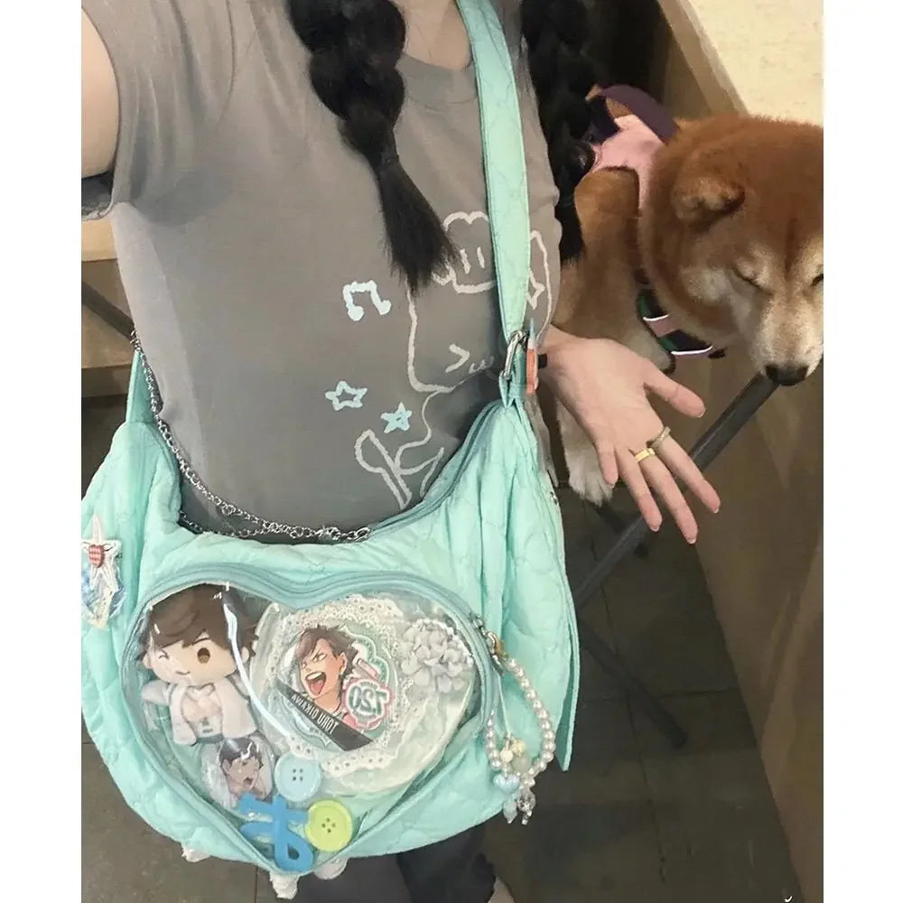 JIAERDI Heart Transparent Ita Bag Women Lace Crossbody Bag