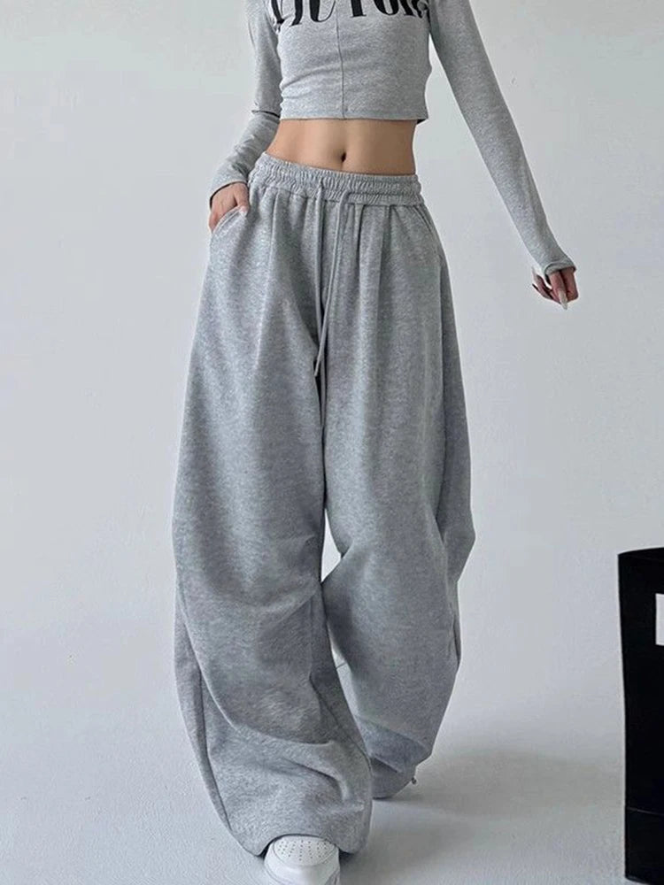 Women's Y2K Harajuku High Waist Wide Leg Sweatpants, Baggy Oversize Drawstring Casual Sports Joggers
