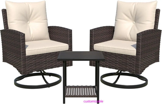 3-Piece Outdoor Patio Set With Swivel Rocker Chairs And Table