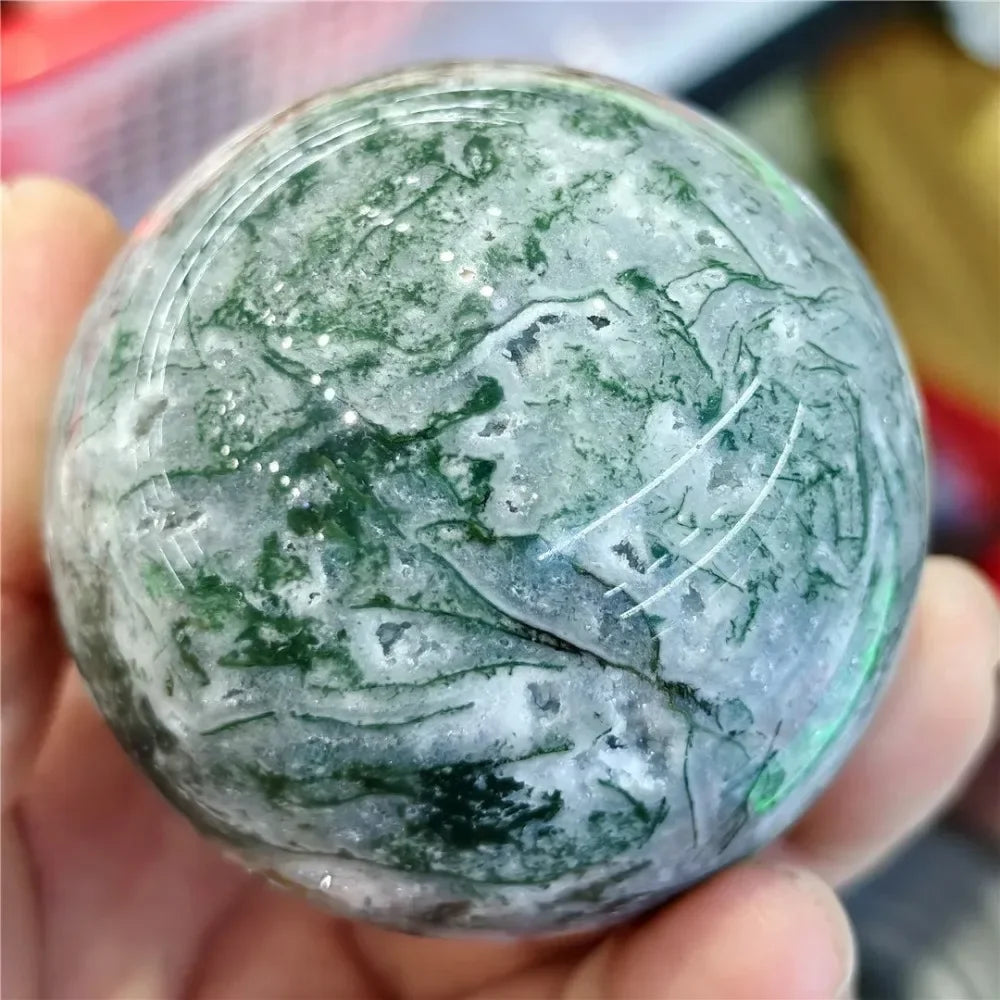 CrystalHola Natural Moss Agate Ball Reiki Tree Sphere