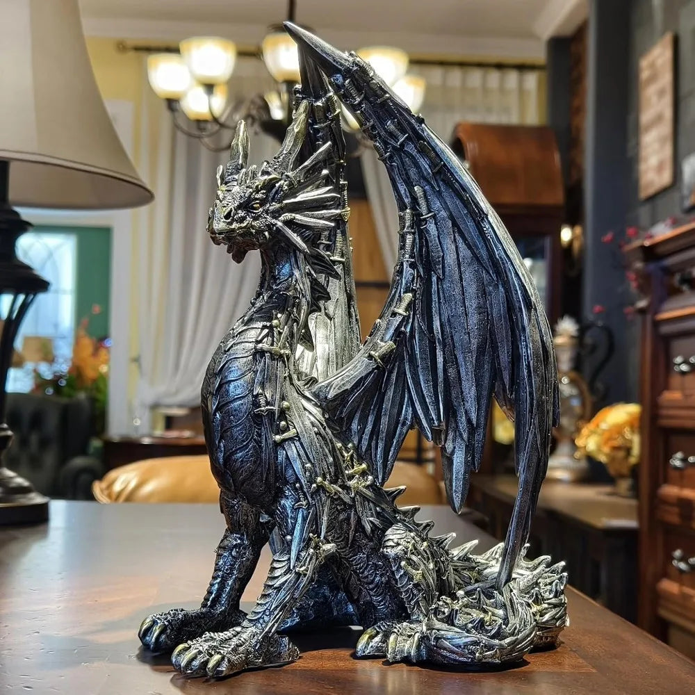 Steampunk Dragon Statue Resin Sitting Gear Sculpture For Desk Decor