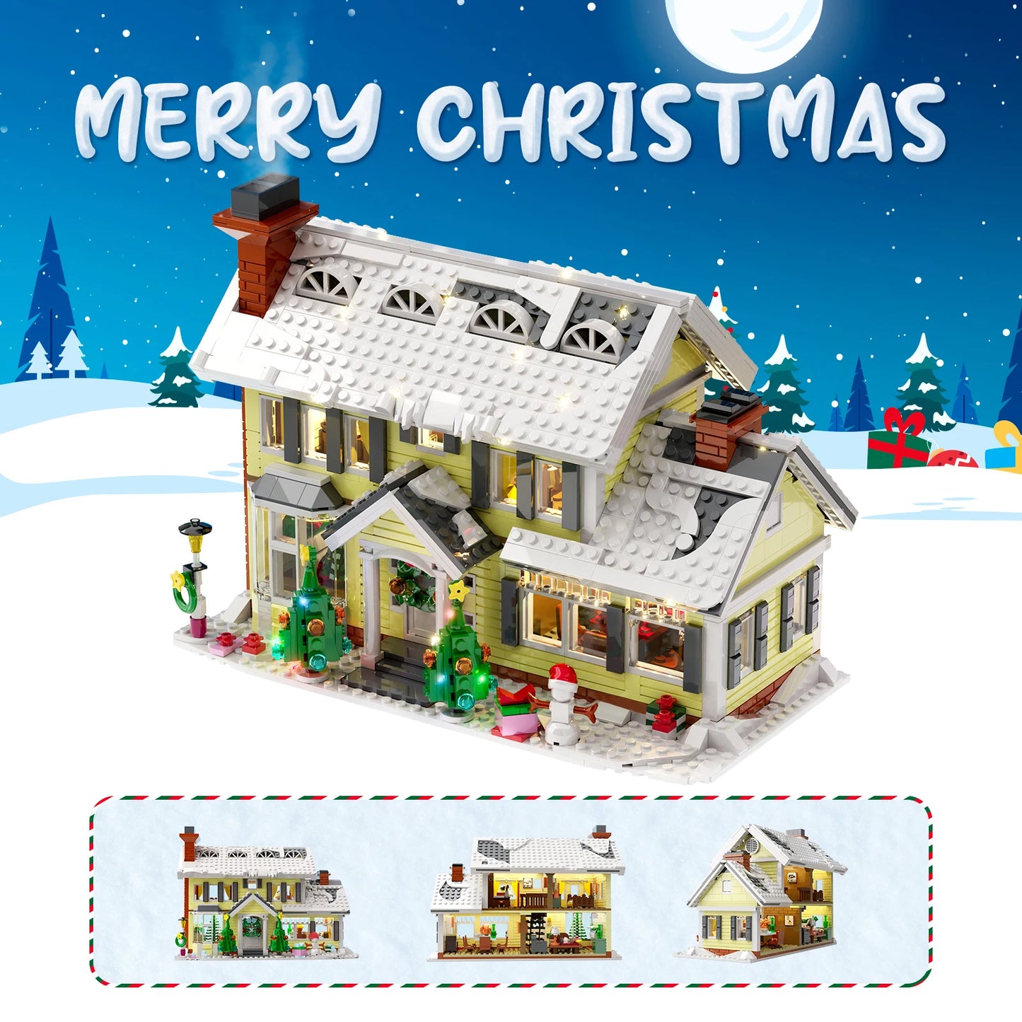 Christmas Holiday House Building Blocks Set LED Snow Village