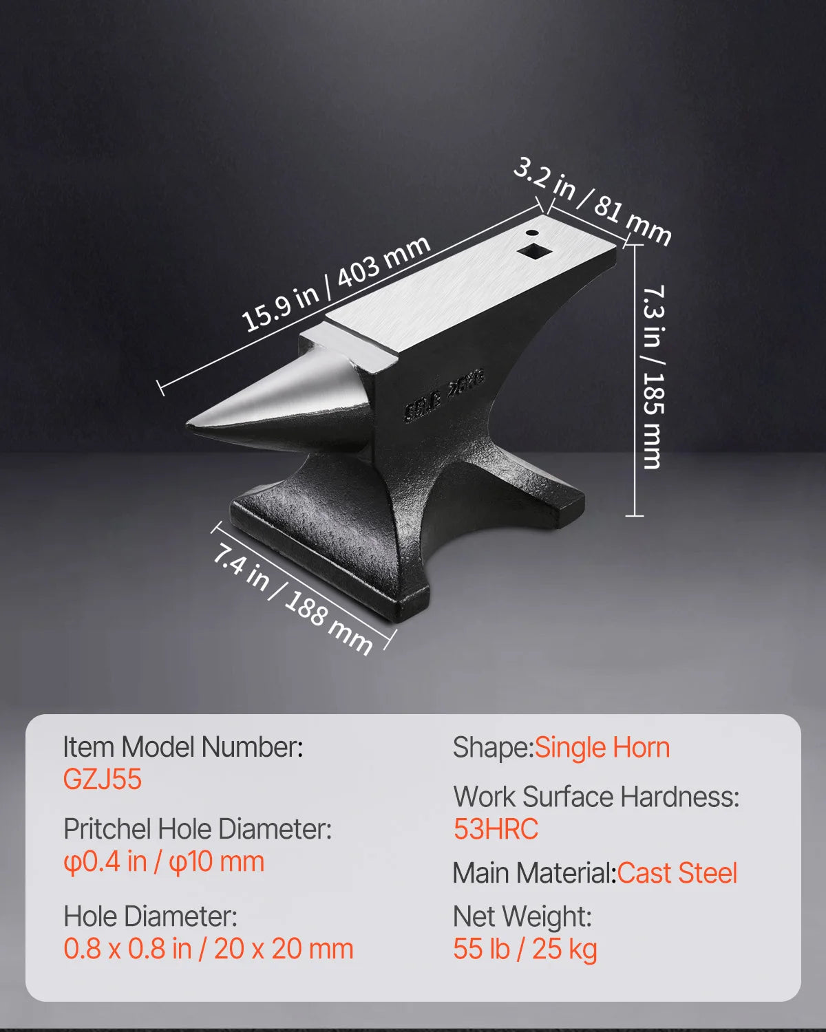 SucceBuy Single Horn Cast Steel Anvil for Blacksmiths