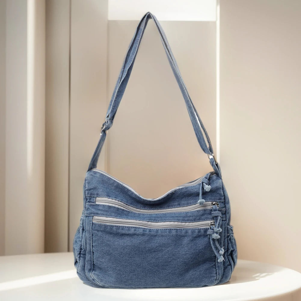 NONECN Denim Hobo Shoulder Bag Women Crossbody Messenger
