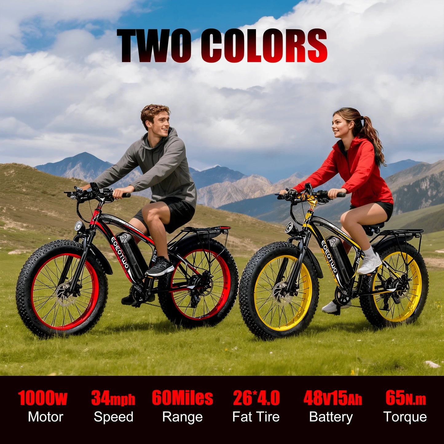 EOEOTWO E01 Electric Bike Fat Tire 1500W Peak Motor