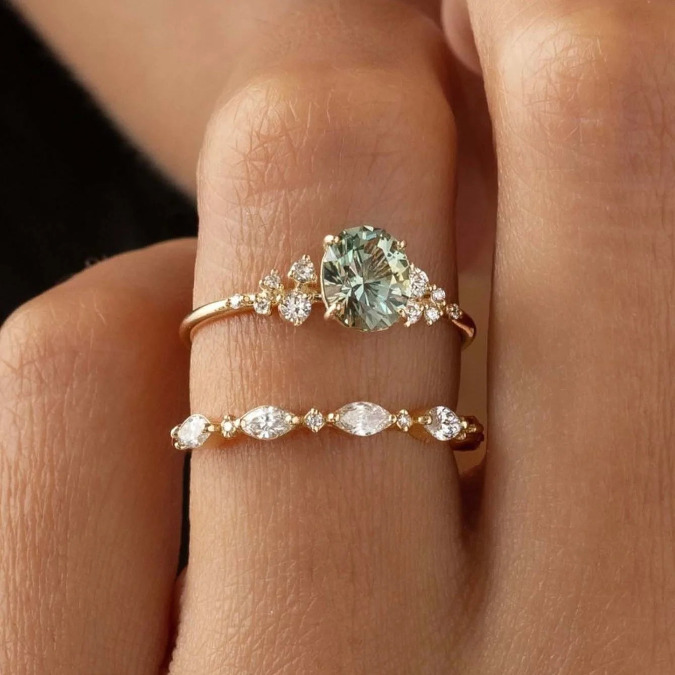 S925 Silver Moissanite Ring Set For Women Bridal Jewelry