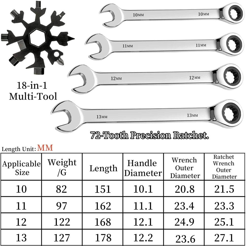 Flexible Ratcheting Wrench Set Metric Hand Tools For Car Repair