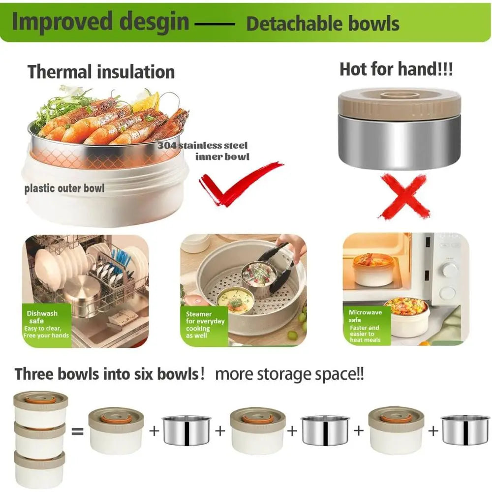 Adults Thermo or Hot Food Kit 2L 9.06in 3 Layer Stainless Steel Vacuum Soup Food Thermo Hot Food Jar Bento Box for Men, Women, S