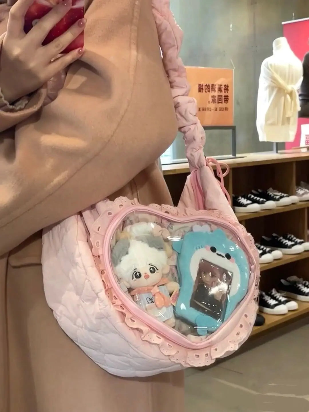 JIAERDI Heart Transparent Ita Bag Women Lace Crossbody Bag