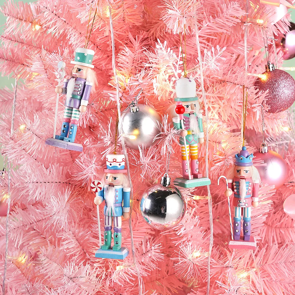 Macaron Nutcracker Ornaments 4-Piece Painted Wooden Christmas Decorations