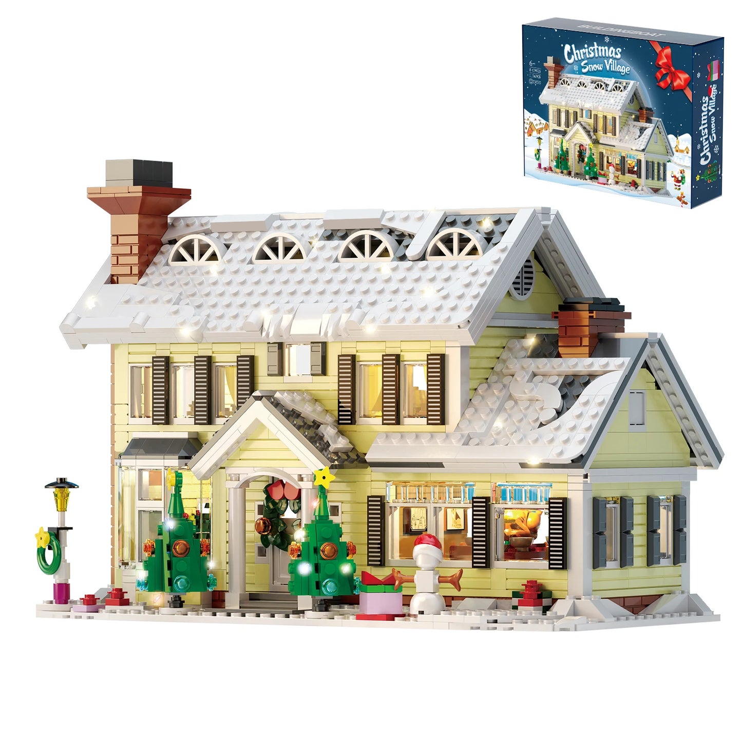 Christmas Holiday House Building Blocks Set LED Snow Village
