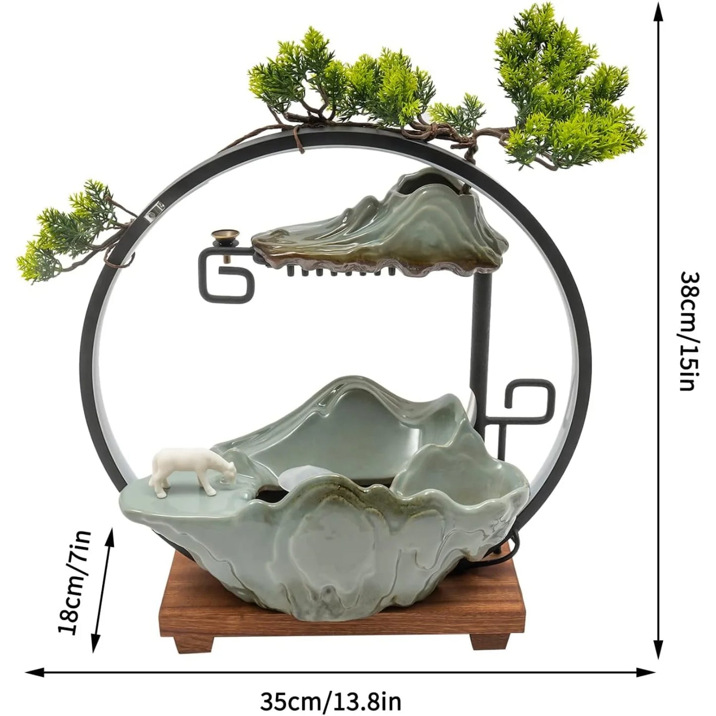 Bymaocar Tabletop Water Fountain With LED Light MistMaker Incense Holder