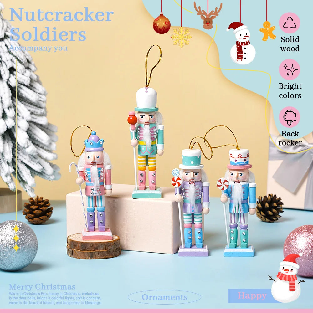 Macaron Nutcracker Ornaments 4-Piece Painted Wooden Christmas Decorations