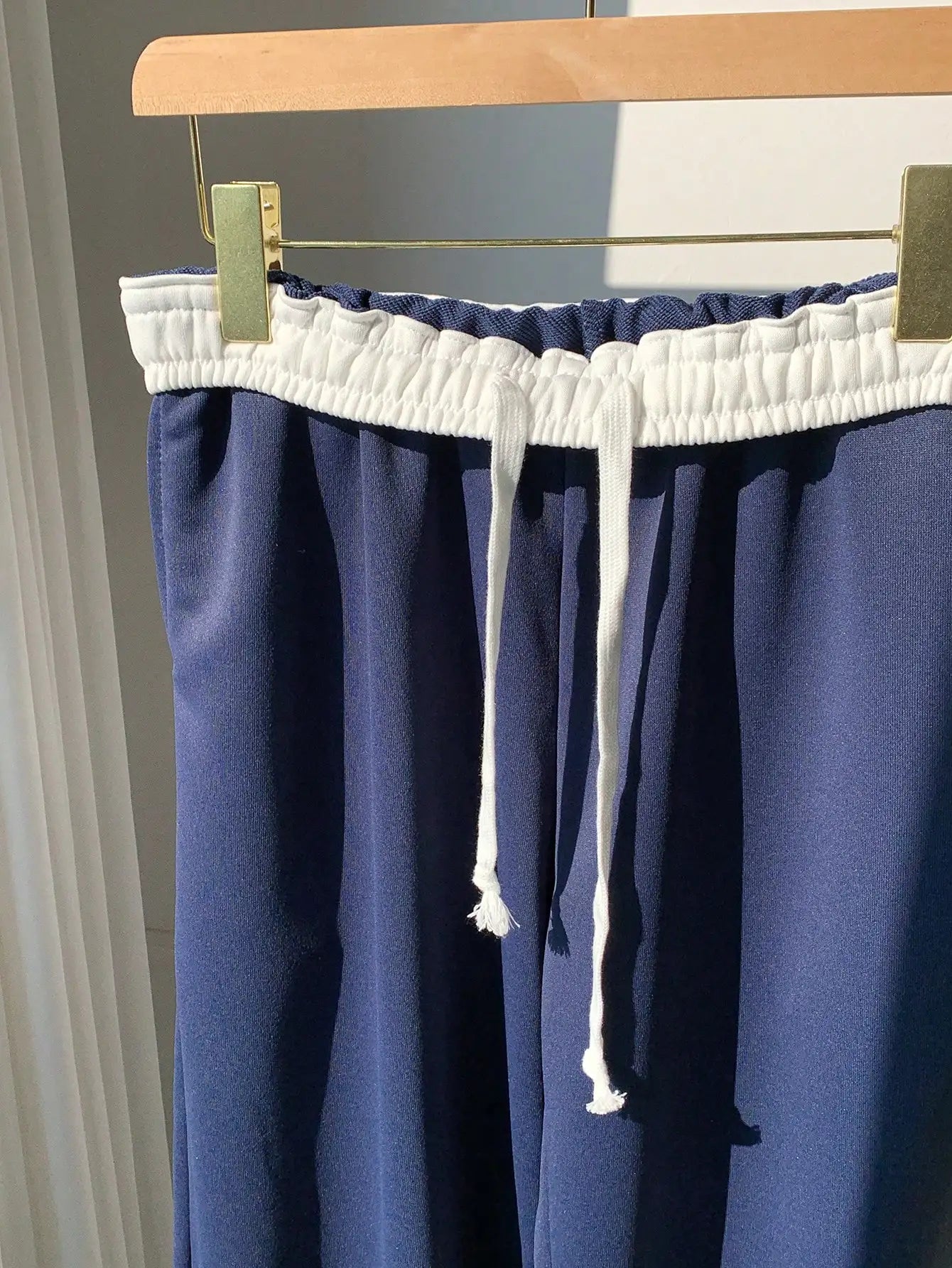 Navy Blue High-Waisted Loose Fit Sweatpants with Contrast Waistband