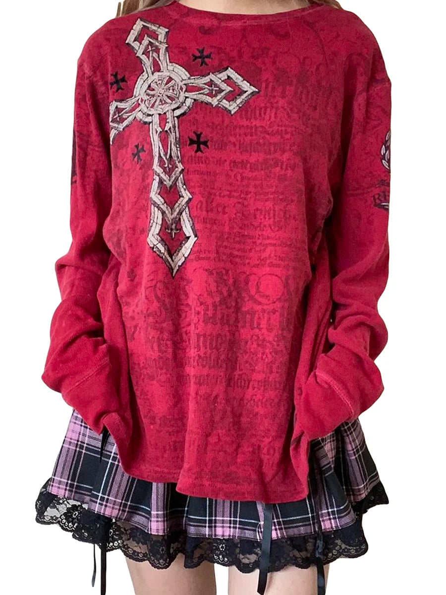 Hirigin Women's Vintage Gothic Graphic Long Sleeve Top
