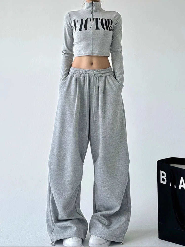 Women's Y2K Harajuku High Waist Wide Leg Sweatpants, Baggy Oversize Drawstring Casual Sports Joggers
