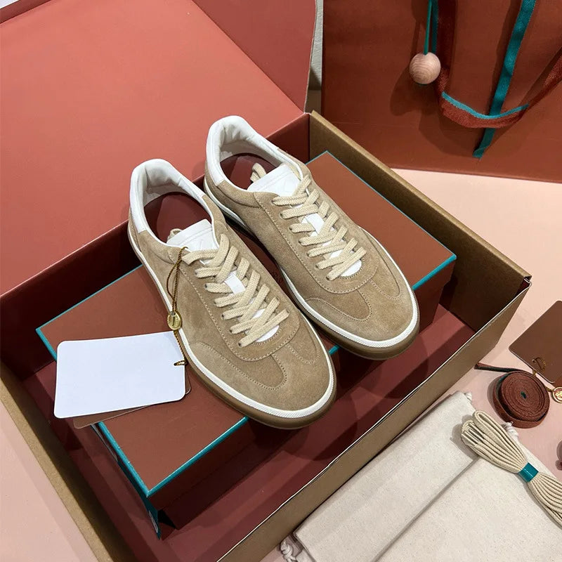 NONE Genuine Leather Lace Up Round Toe Unisex Sneakers